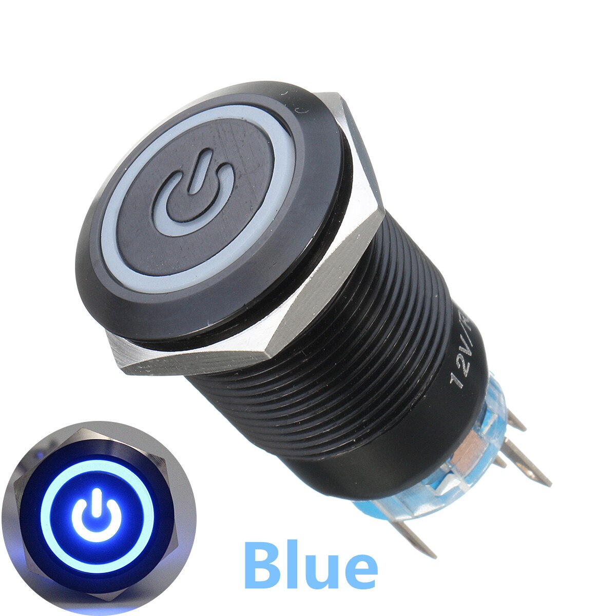 12 V 5Pin 19mm LED Metal Start Drukknop Schakelaars Kortstondige Latching Schakelaar Waterdicht: Blauw