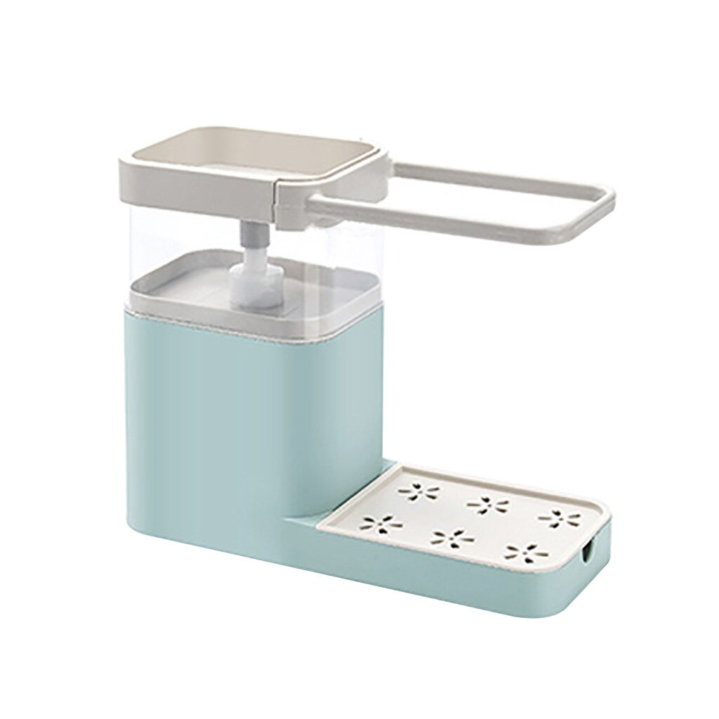 Dispensador de jabón líquido 3 en 1 + soporte para esponja de cocina + soporte para toalla de té prensa de mano, organizador de jabón, contenedor, herramientas de Limpiador de cocina: green