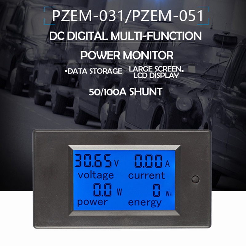 Dc digitalt panel voltmeter ampere meter 6.5-100v 4 in1 lcd volt strøm watt strømforbrug meter bulit-in shunt
