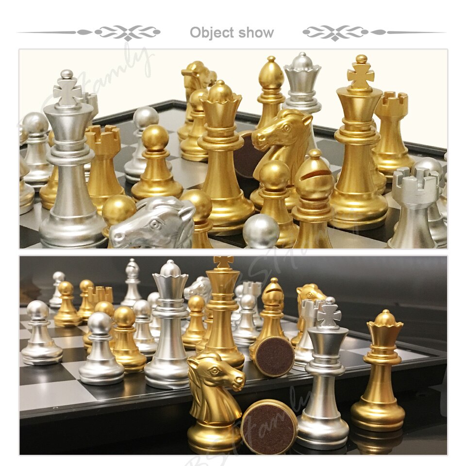 BSTFAMLY Plastic Chess Set Golden Chessman International Compitition Chess Folding Checkerboard Magnetic Chess Pieces I39