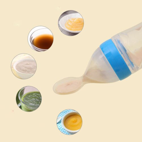 Silikon quetschen Baby Fütterung Flasche w/Löffel Entwöhnung Lebensmittel Getreide Kleinkind 90ml