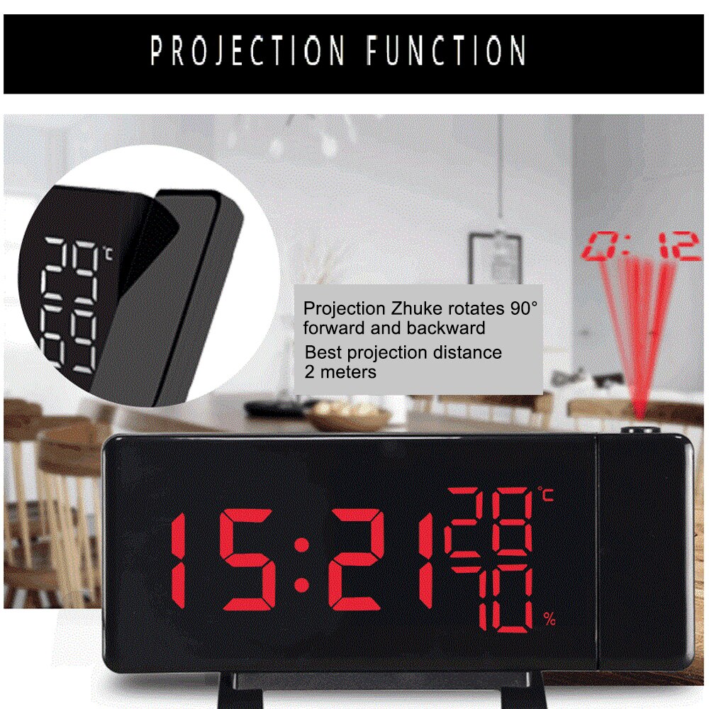 Projection LED Digital Alarm Clock Electronic Desktop FM Radio Clock Projector Alarms Time Snooze Wake UP For Bedroom Table
