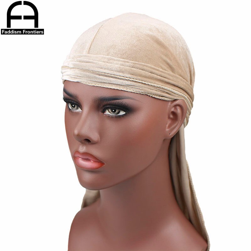 Men's Velvet Durags Bandana Turban Hat Wigs Doo Men Durag Biker Headwear Headband Pirate Hat Hair Accessories: Beige
