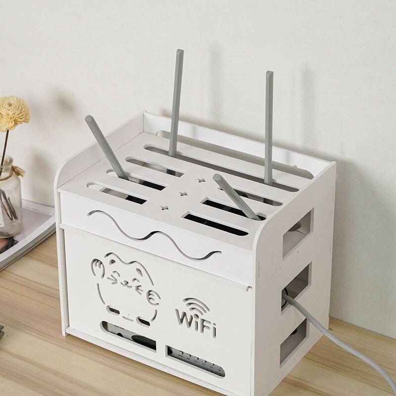 Desk White Wifi Router Storage Boxes Cable Power Plug Wire Office Mounted Shelf Storage Rack DVD Player organizer
