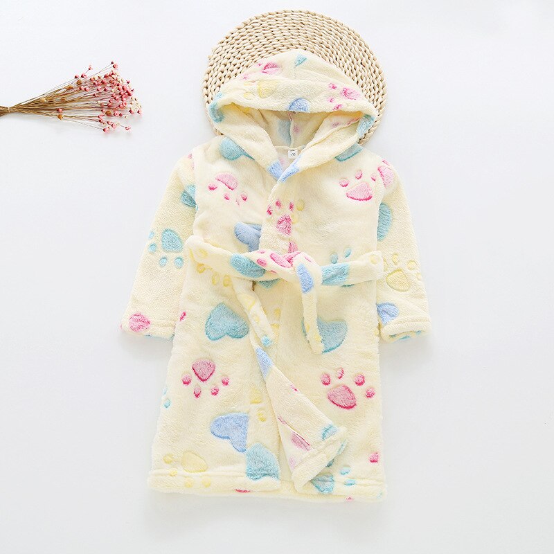 Toddler Kid Boys Girls Flannel Hooded Bathrobes Kids Rainbow Bath Robe Nightgown Pajamas Sleepwear Children Home Clothes: AH1168yellow / 7