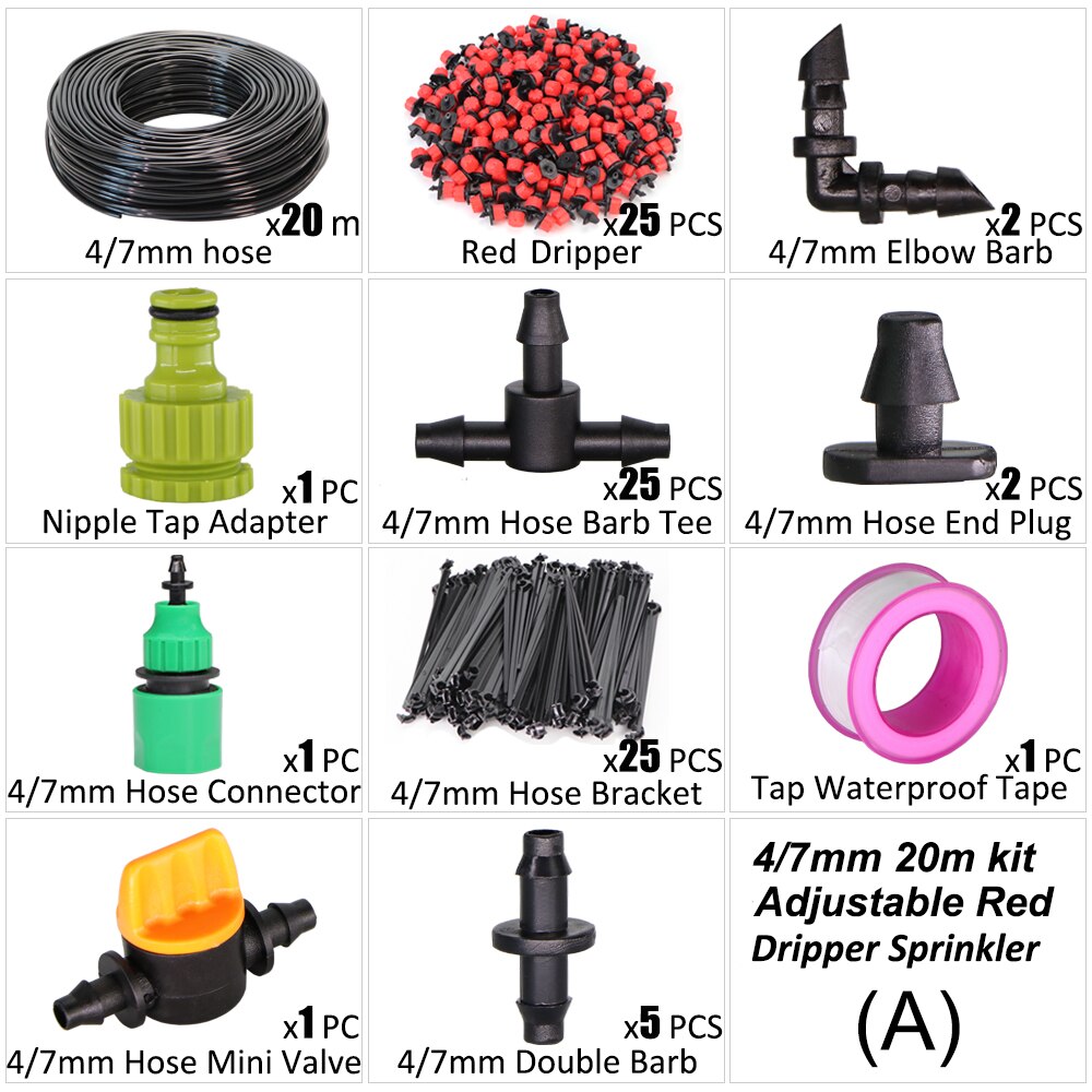 20m Garden Shower Drip Irrigation Sprayer System With Adjustable Watering Nozzle Sprinkler Mist Cooling Automatic Irrigation Kit: A