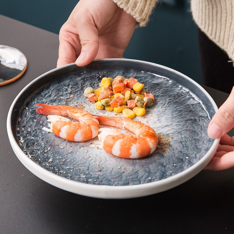 Stone pattern ceramic dinner round plate bone china dinnerware sets salad sushi dessert plate kitchen serving dishes sets