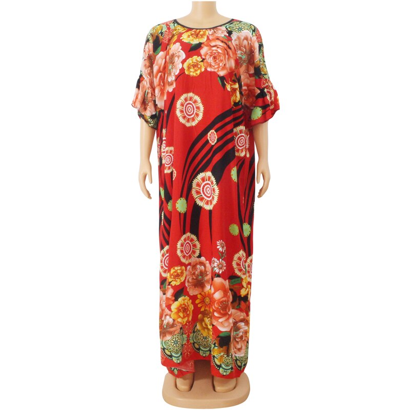 Vestido de primavera-Otoño de Nuevos Bohemios para mujer, algodón, estampado Floral, africano, femenino, vintage, de talla grande,: Rojo