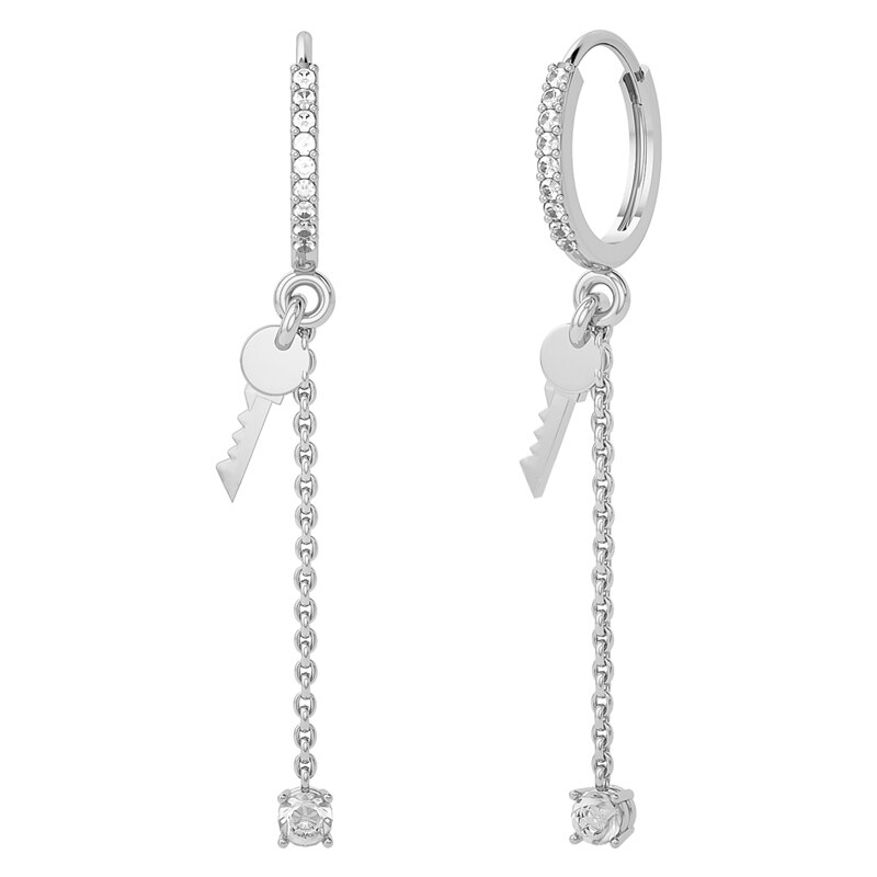 S925 Sterling Zilveren Sleutel Liefde Opknoping Hoop Earring Voor Vrouwen Meisjes Zirkoon Huggie Oorbellen Pendientes Brincos Bruiloft Jewerly: Silver color-15