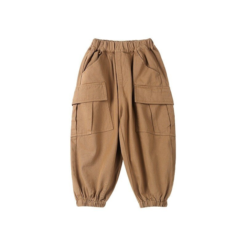 Boys cotton 3 colors side pocket cargo pants Kids all-match loose casual trousers