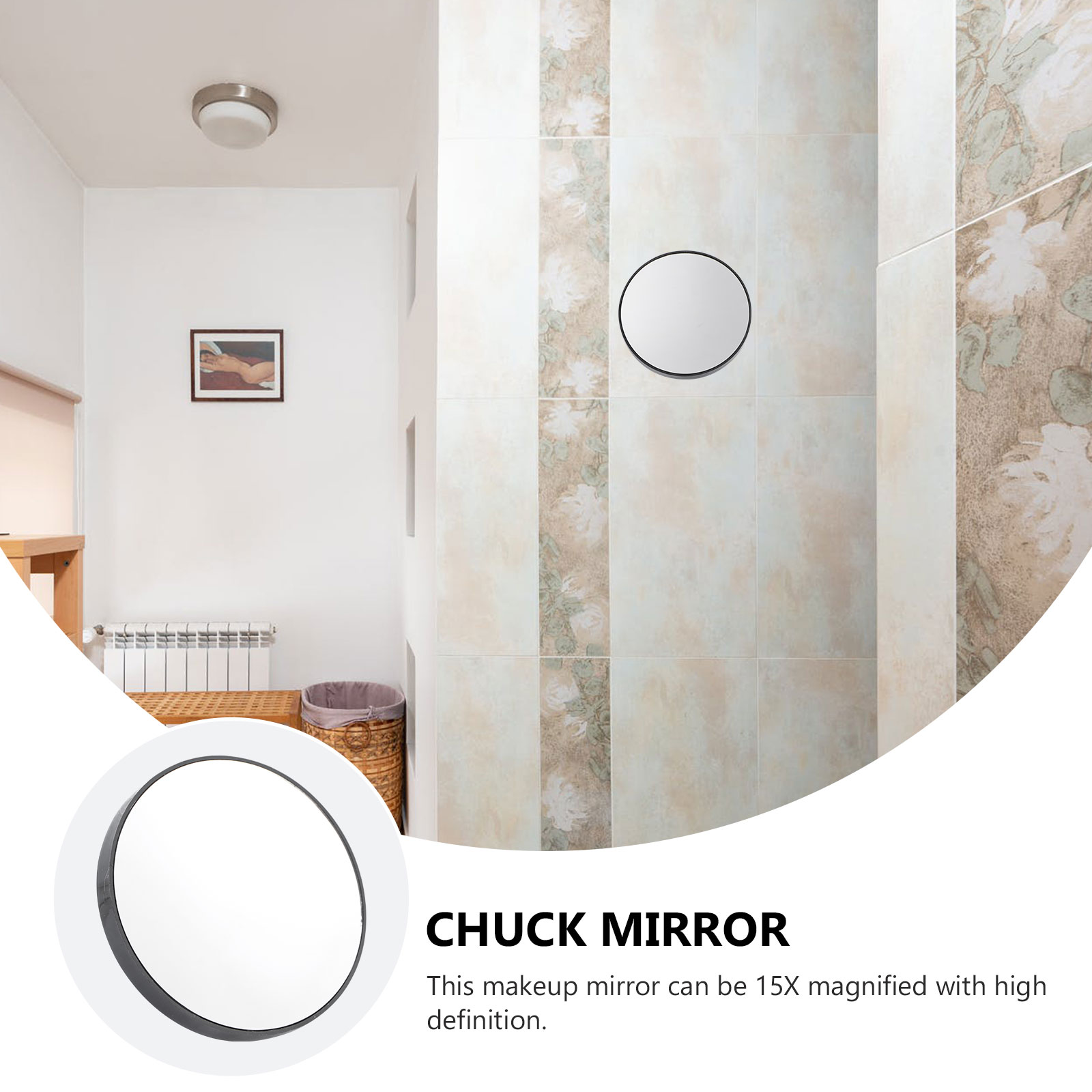 3.5inch 15X Magnifying Round Shape Makeup Mirror with Suction Cups Fixture