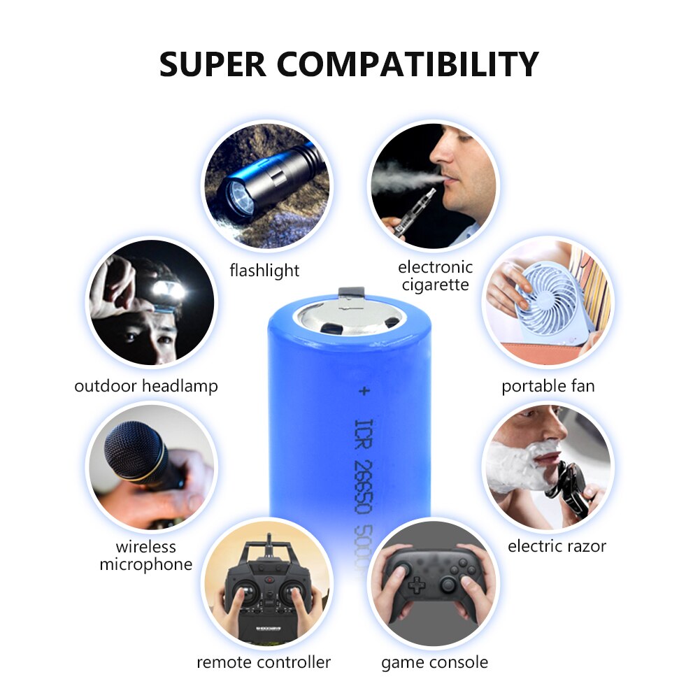 1/2/4 Pcs PTC Beschermd 26650 5000mAh Lithium Li-Ion Batterij Voor Alarm LED Licht Walkie -talkies 3.7V ICR 26650 Cellen