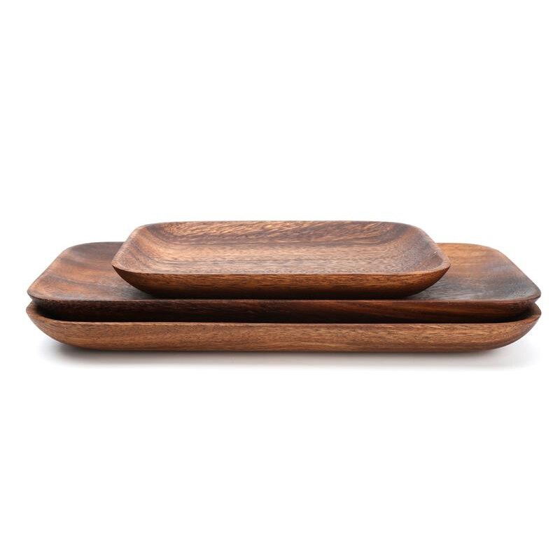 Wooden Tray Dinner Plate Acacia Food Dessert Tea Plate Round Square Rectangle
