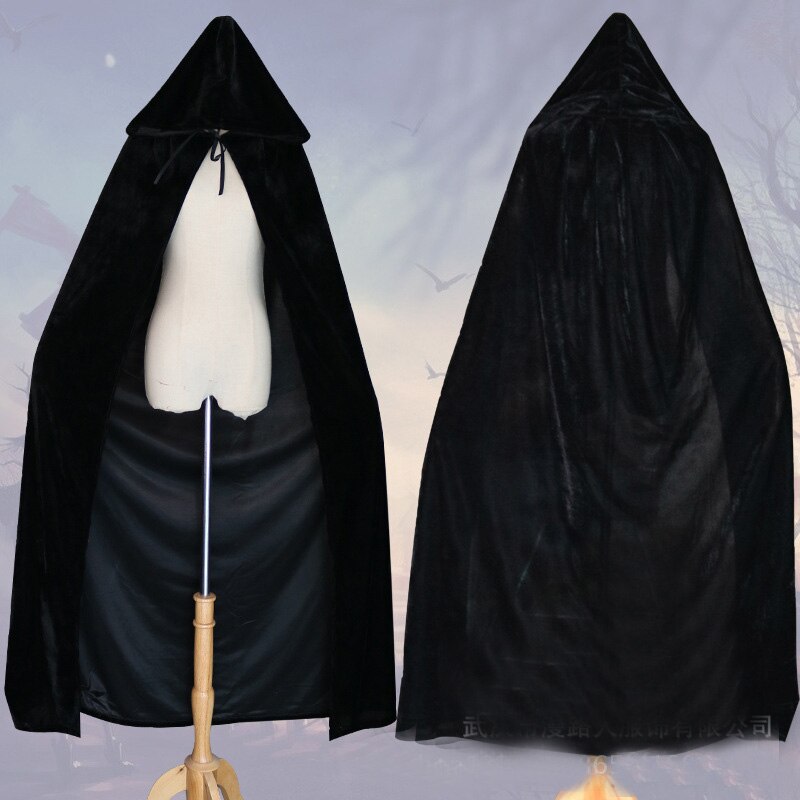 Halloween Vampire Ghost Witchcraft Velvet Cloak Cape Death Long Robe Gothic Hooded Medieval Renaissance Cloak Costume Accessory