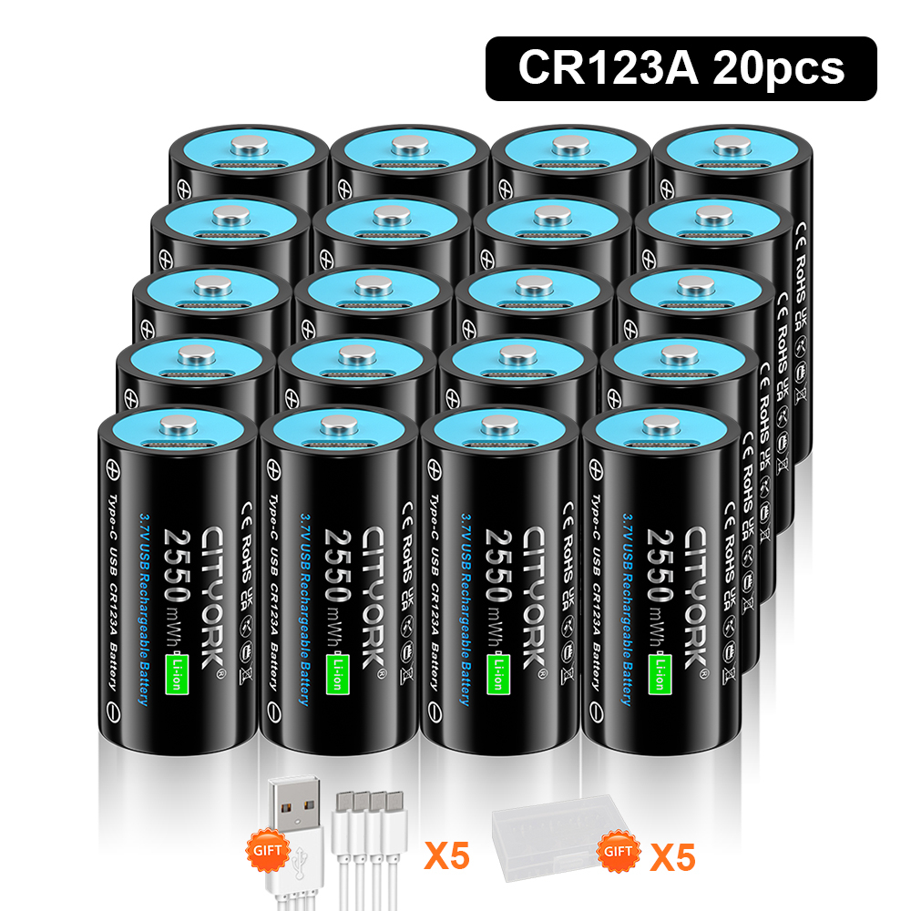 CITTORK 100% pojemność 3,7 V CR123 CR123A akumulator typu C USB ładowanie RCR123 16340 16350 baterie litowo-jonowe: Żółty