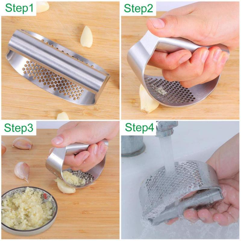 Kitchen Garlic Masher Manual Garlic Presser Curved Grinding Slicer Chopper Stainless Steel Garlic Presses Cooking Gadgets Tool