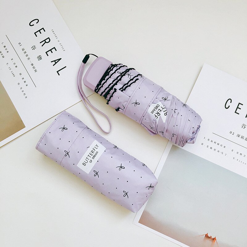 Paraguas plegable superligero y pequeño para mujer, Mini sombrilla de viaje de 220g con bolsillo para lluvia: purple