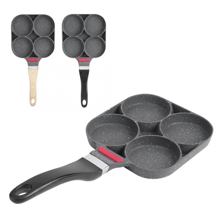 Viergats keuken ontbijt pannenkoekenpan aluminium koekenpan mal voor hamburger met handvat multifunctionele nons