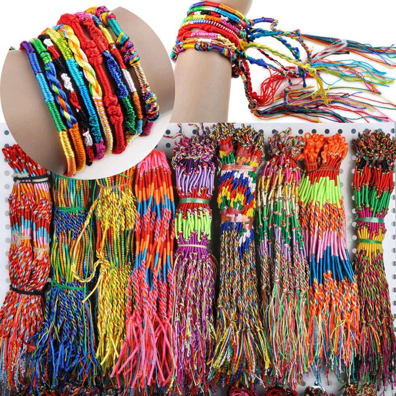 Lote de 50 Uds de joyería trenzada para pulseras hechas a mano, con cuerdas de amistad, brazalete con bolitas para la cabeza, ,