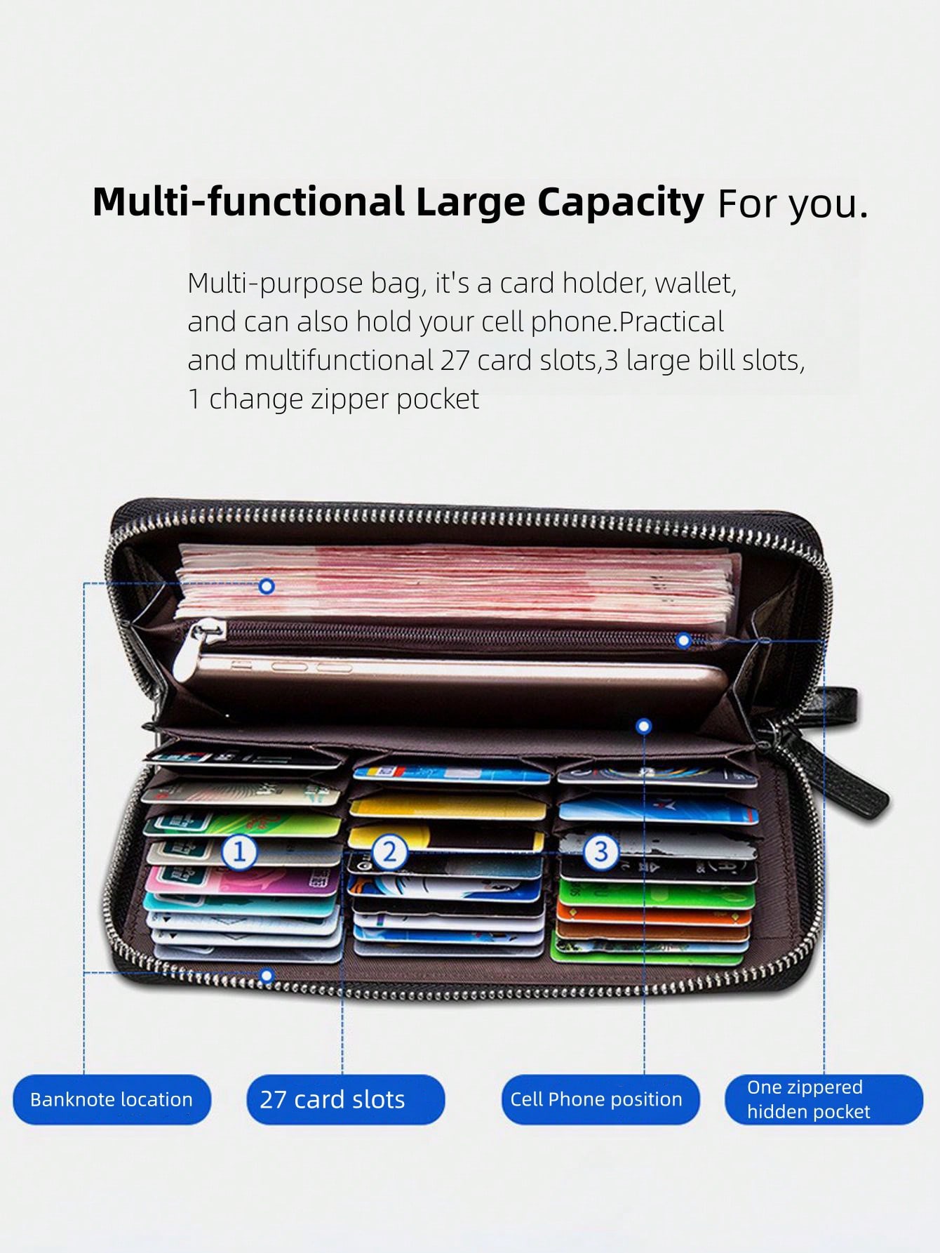 Veldig enkel ensfarget basis lang lommebok forretningslommebok bærbar multikort multifunksjonell mobillommebok