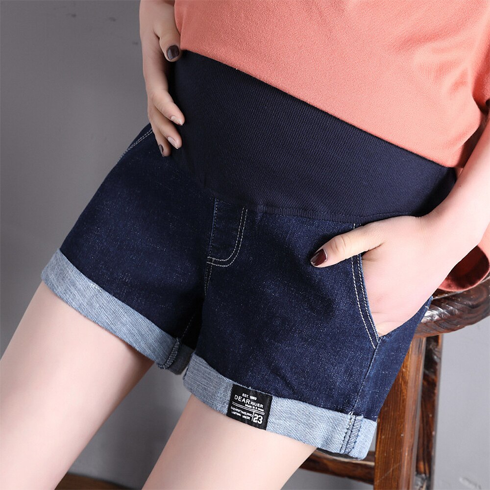 Short en Denim pour femme enceinte | Vêtement, short de grossesse, pantalon de maternité, grande taille, short de bouclage: Blue / L