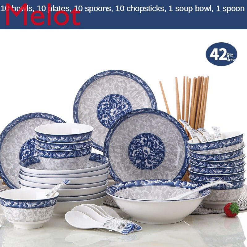 Jingdezhen – ensemble bol et baguettes simples, bol et assiette en céramique, vaisselle chinoise combinée 10