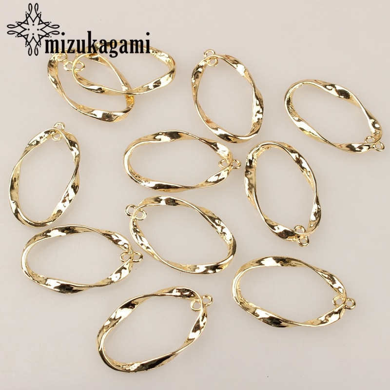 38*22MM 6pcs/lot Zinc Alloy Gold Geometry Distorted Oval Hollow Charms Linker Connectors For DIY Earrings Jewelry Accessories