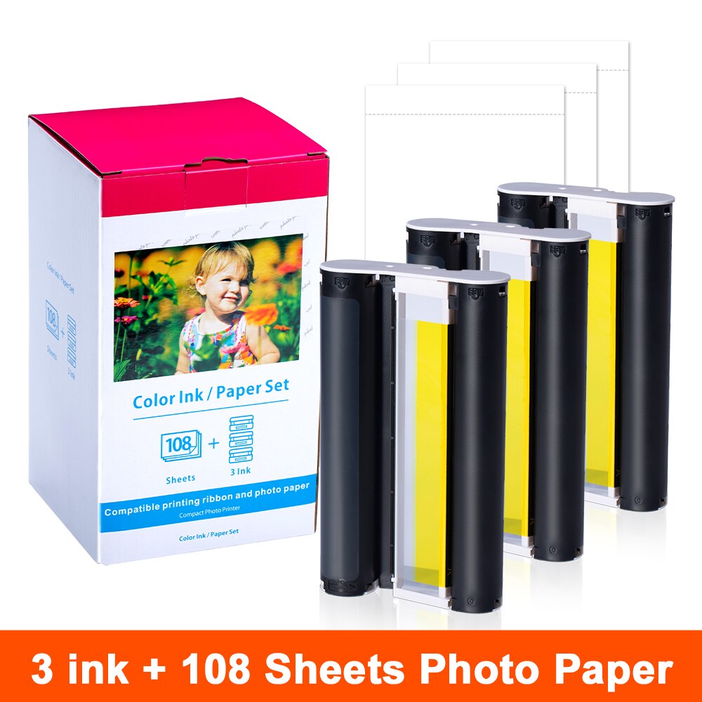 6Inch KP108IN 108 Fotopapier 3 Kleur Inkt Compatibel Voor Canon Selphy Photo Printer CP1200 CP1300 910 900 Draadloze foto Printer: 3 Inks 108 Papers