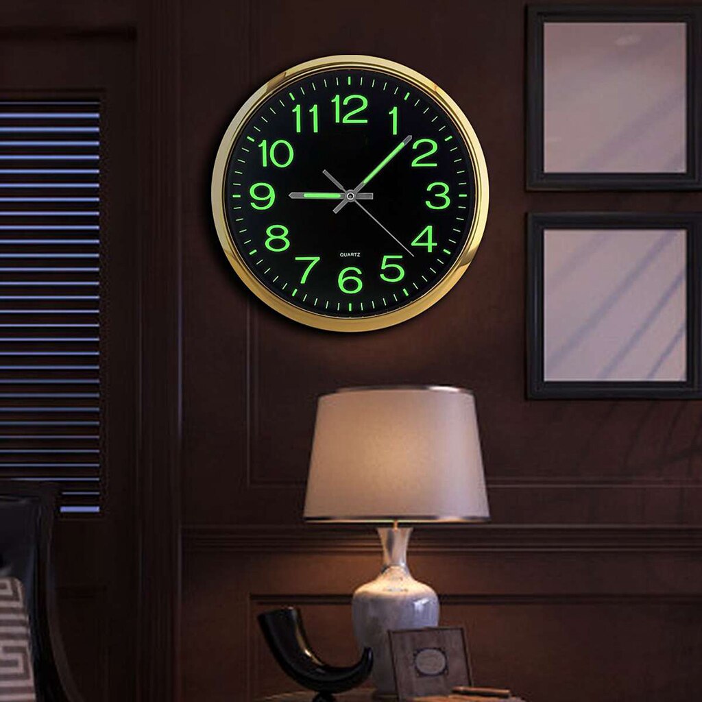 Grande horloge murale lumineuse moderne de 12 pouces, avec veilleuse, décor sans tic-tac