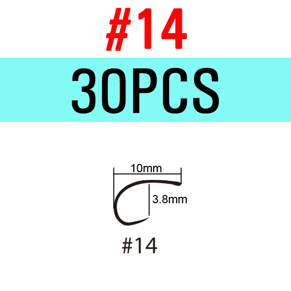 ICERIO 30PCS Black Nickel Barbless Curved Nymph Emerger Scud Shrimp Fly Tying Hook 2X Gap Trout Hook: 30pcs Size 14