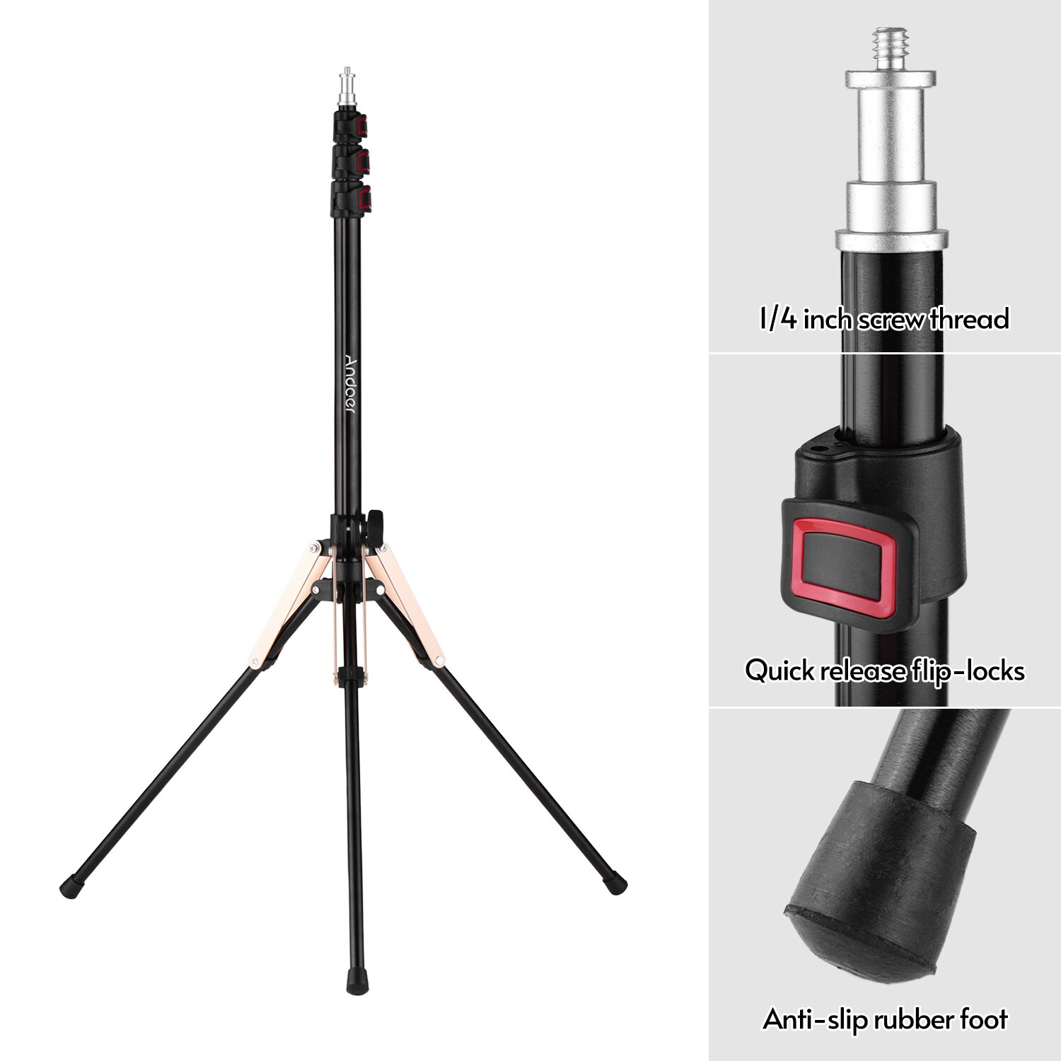 Andoer Photography Light Stand Folding Leg Stand 3-Section Flip Locks with 1/4 Inch Screw for Ring Light Softbox Flash Reflector