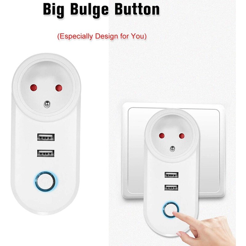 WIFI Smart Plug Socket with Dual USB Timing Socket Wireless Outlet Voice Control Work for Alexa Google Home EU Plug