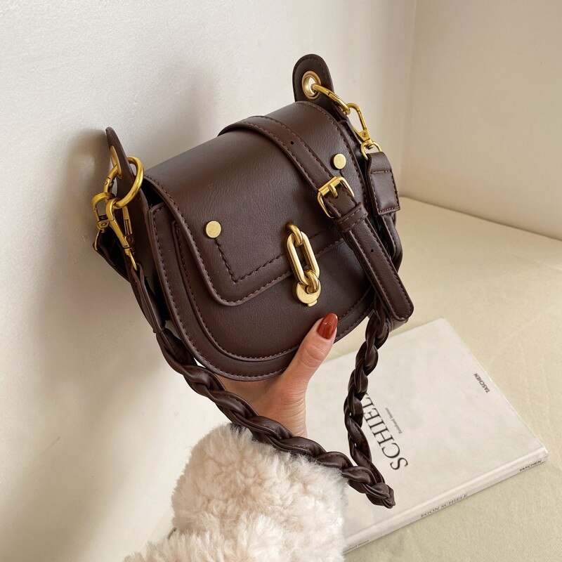 Skrå taske dametasker læder sadeltasker til kvinder crossbody skuldertaske kvindelig flap skulder håndtaske og pung: Kaffe skuldertaske