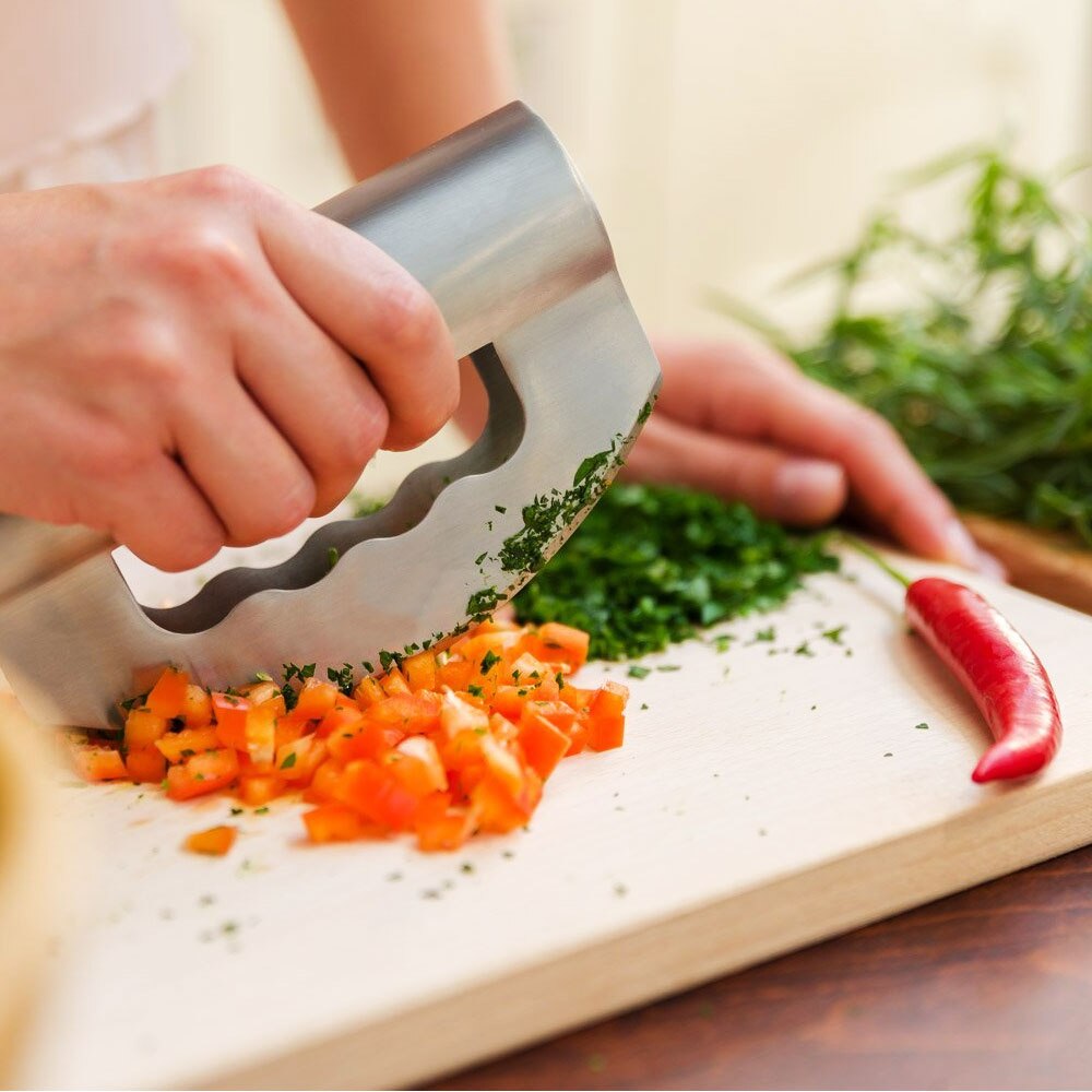 1Pcs Mezzaluna Chopper - Stainless Steel Mezzaluna Knife Multipurpose Premium Salad Chopper for Home and Restaurant