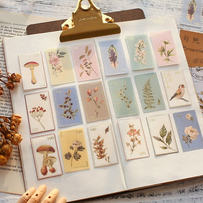 40 stamping old-fashioned nostalgic stamps travel plant stickers junk diary accessories stationery stickers