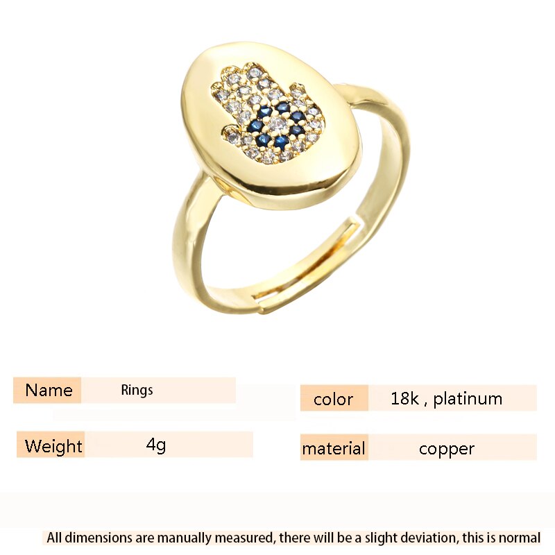 Sipengjel Mode Kubieke Zirkoon Oval Fatima Handen Ringen T Eye Verstelbare Ringen Voor Vrouwen Sieraden