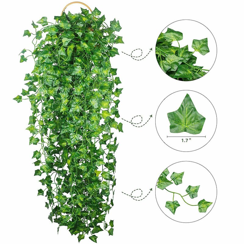 Guirnalda de hojas de hiedra, 12 Uds. Seda verde colgantes artificiales, plantas, hojas de vid, flores falsas, hojas, guirnalda de flores, decoración para casa, Bar