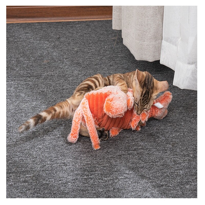 Neue produkt katze spielzeug elektrische springen garnelen simulation pet lustige katze spielzeug biss beständig liefert USB lade sound spielzeug