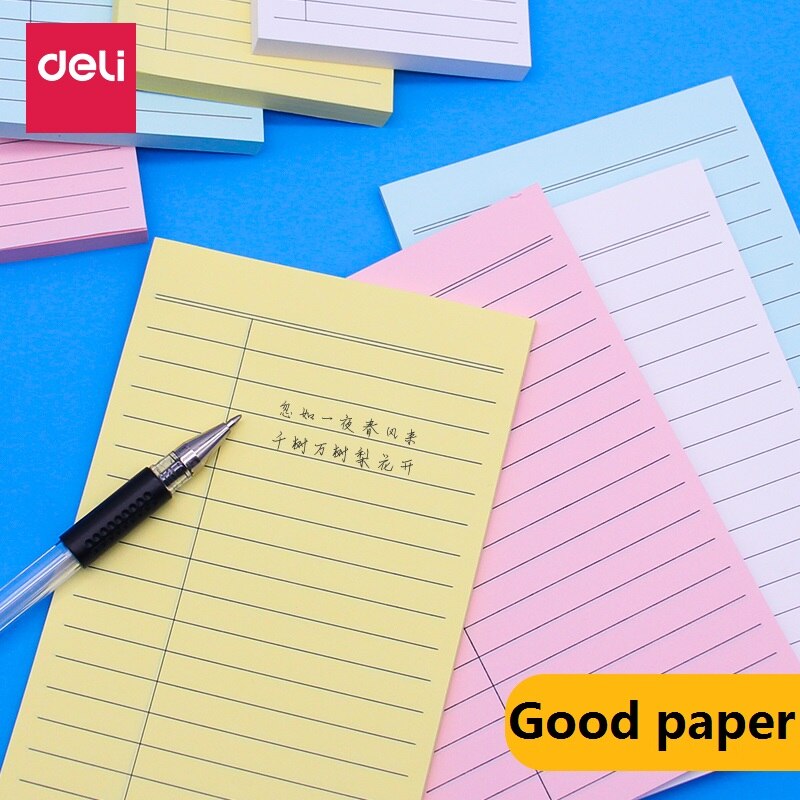 2 Sizes 76x76mm 102x152mm Sticky Note Paper With Black Lines 40/100Sheets Meeting Job School Homework Record Note Deli 21526