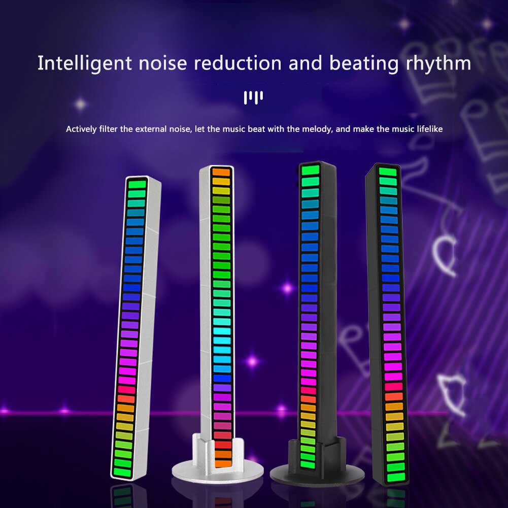 32 LED Strip Light RGB Voice Control Rhythm Lights Pickup Lamp Music Atmosphere Lamp Colorful Ambient Light Bar for Car Party