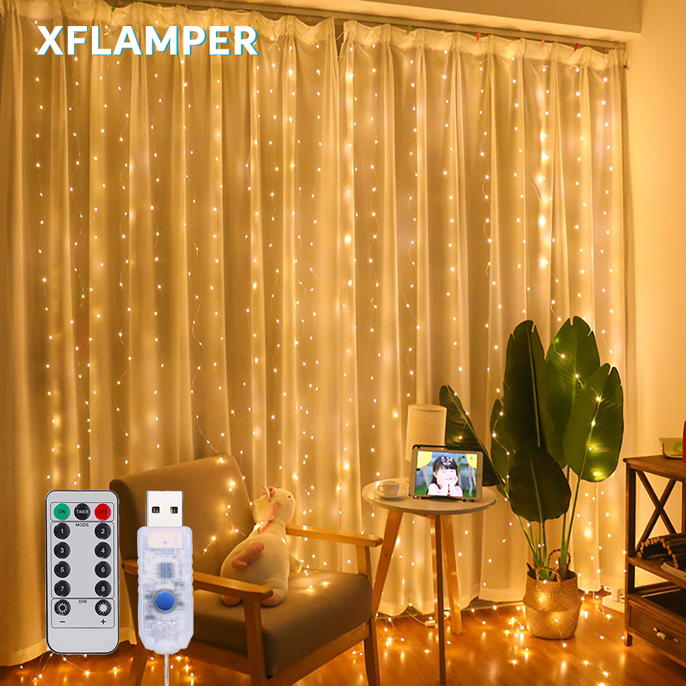 Guirnalda de cortina LED con 8 modos para decoración de Año , Navidad, boda