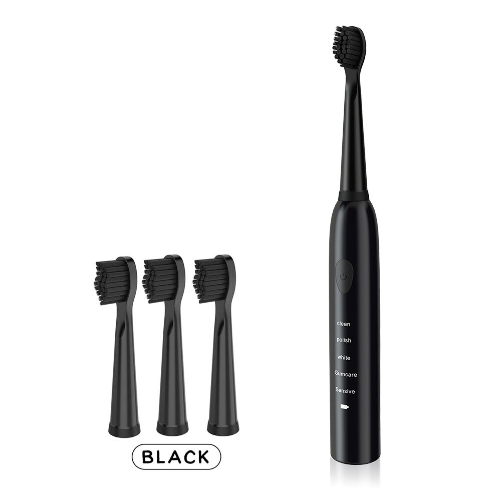 Powerful Ultrasonic Sonic Electric Toothbrush USB Charge Rechargeable Tooth Brushes Washable Electronic Whitening Teeth Brush: Black