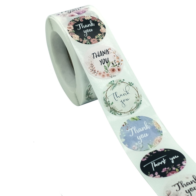 Étiquettes autocollantes merci, autocollant rond Floral, multicolore, 8 Styles, papeterie faite à la main, 100 à 500 pièces/rouleau