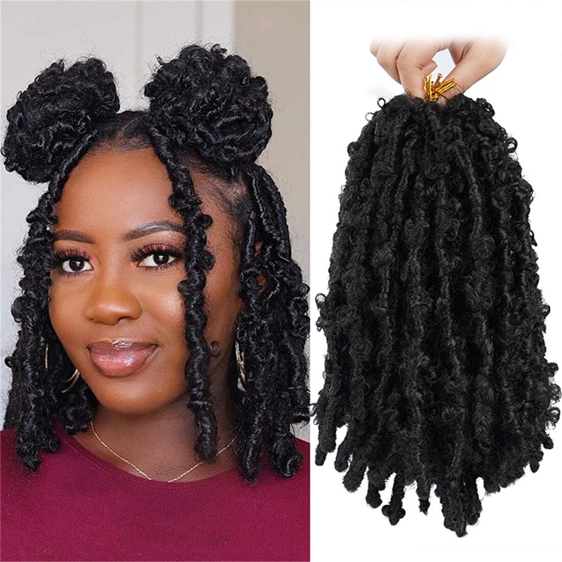 12 Inch 20 Strengen Vlinder Faux Locs Ombre Natuurlijke Zwarte Vlechten Haar Synthetisch Gehaakte Vlechten Hair Extensions Voor Vrouwen: 1B / 12inch80gMachineMake / 6 Stks/partij