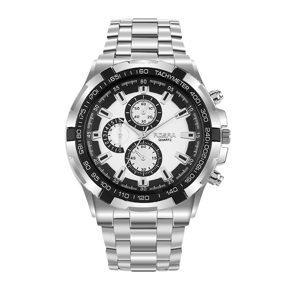 Rosra mandur mænd sportsure 3 dekorative urskive metal kvarts armbåndsure billig pris reloj relogio masculino: Sølv