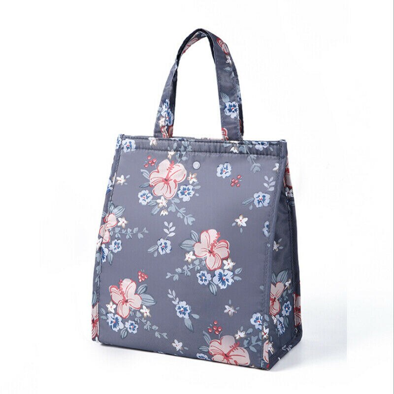 Bolsa térmica de lona con aislamiento térmico Unisex, bolso de almacenamiento de alimentos portátil con estampado Floral de dibujos animados, Oxford: Gris oscuro