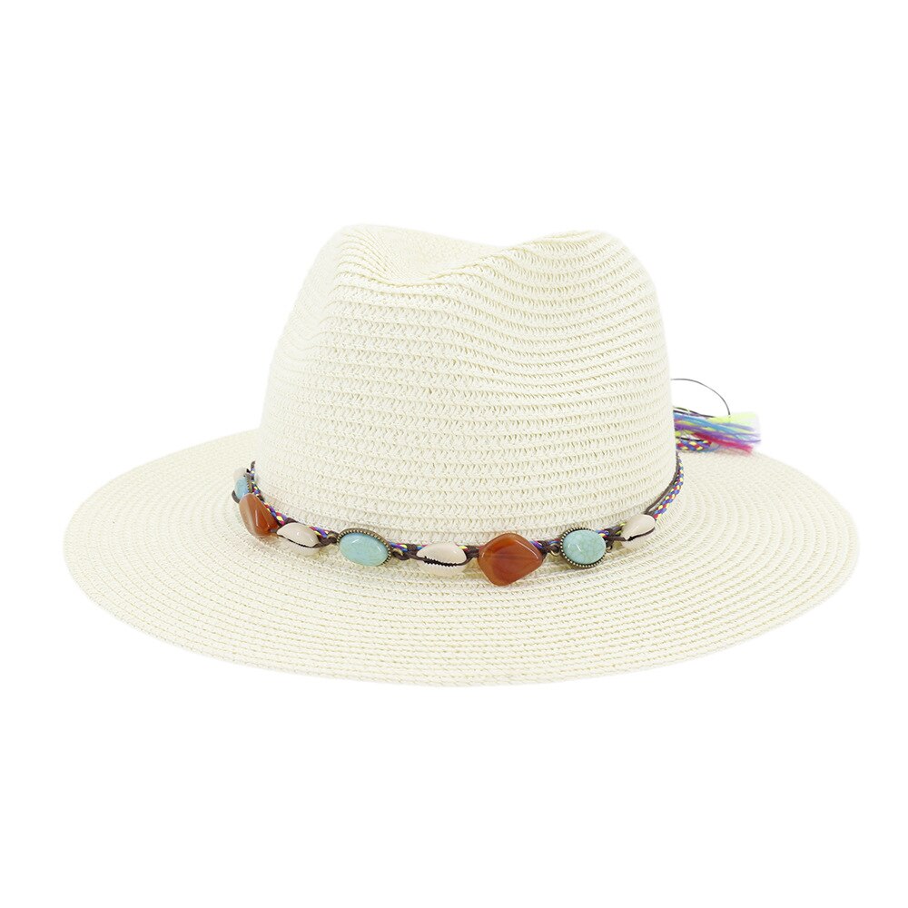 Women's Hat Summer Wide Brim Straw Hats Big Sun Hats UV Protection Panama floppy Beach Hats Ladies hat chapeau femmel Fedoras: White