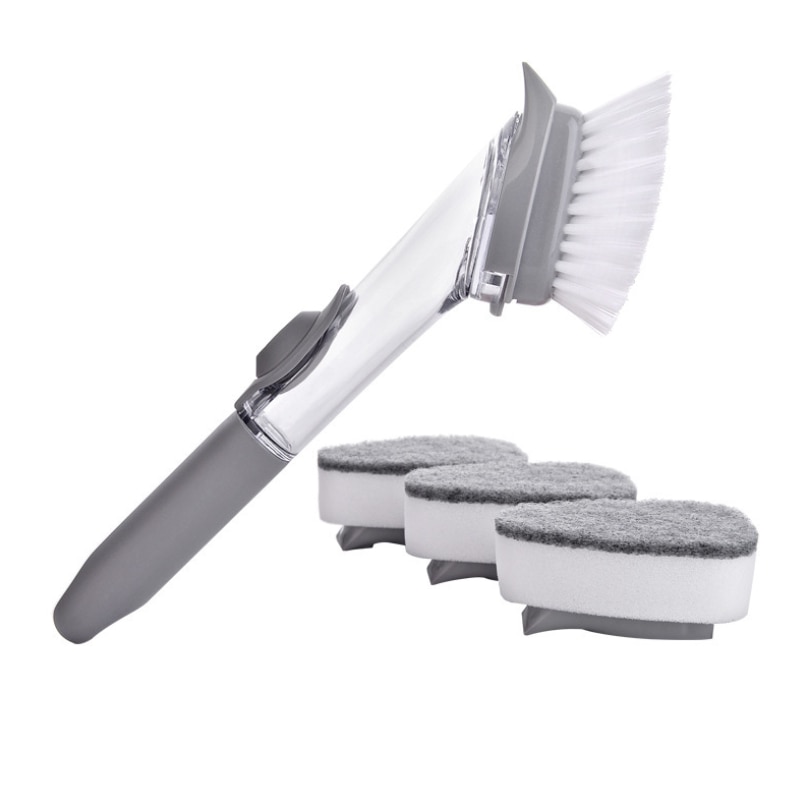 Kitchen cleaning tools 2 in 1 long handle cleaning brush with removable brush sponge sponge dispenser dishwashing brush set