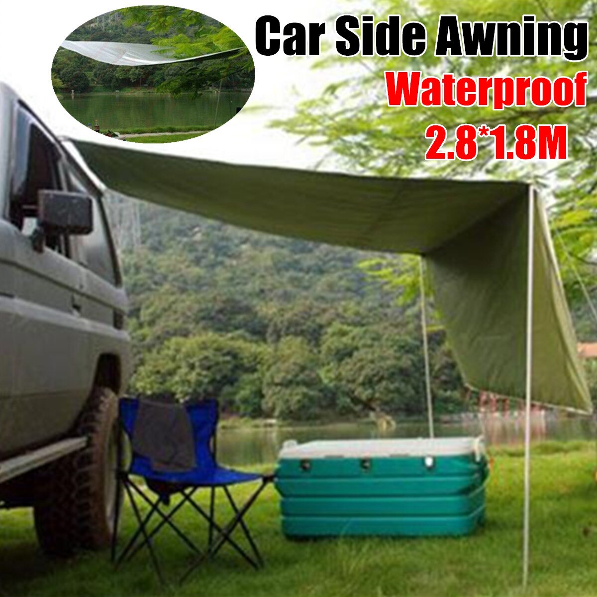 Portable Car Side Awning Camping Army Green Side Car Roof Oxford Cloth SUV Shelter Shade Waterproof Accessories Car Sunshelter