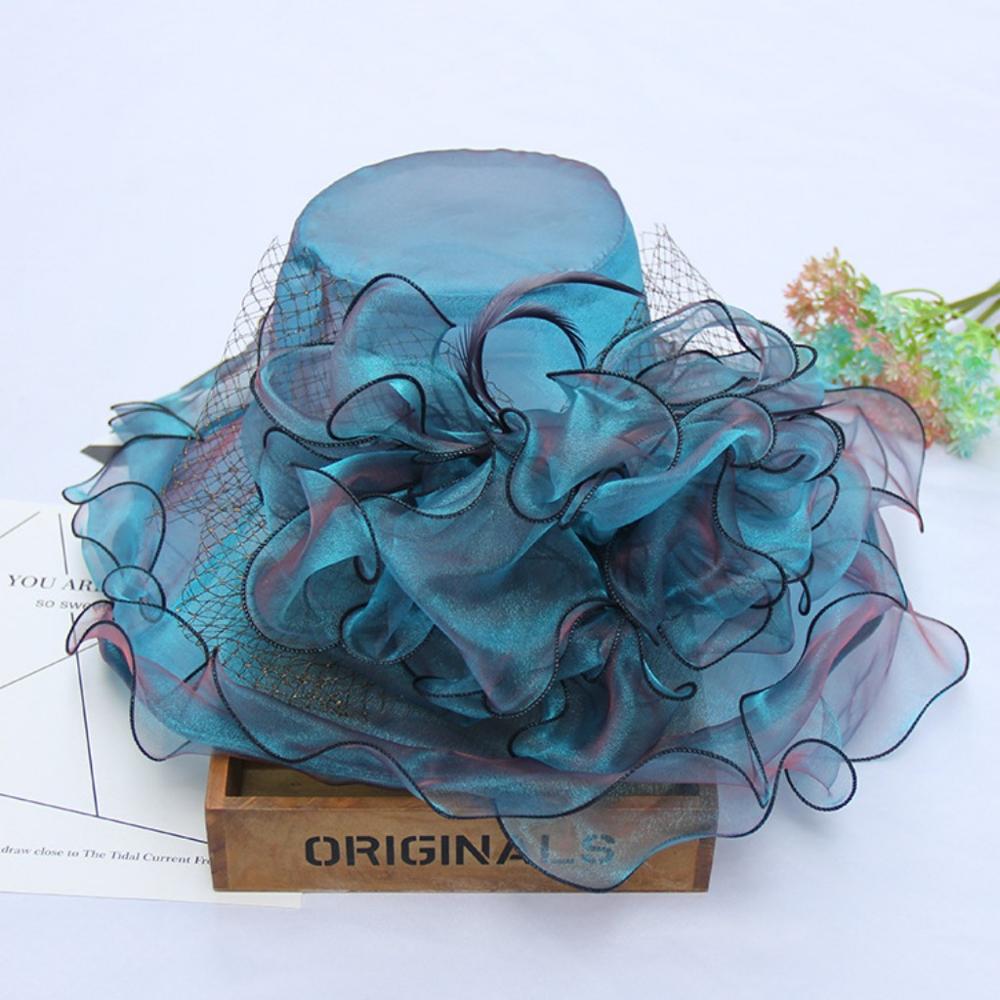 Wedding Hats For Bride Evening Organza Flower Sun Hat chapeau de mariage Wedding Accessories YSAN612: Blue